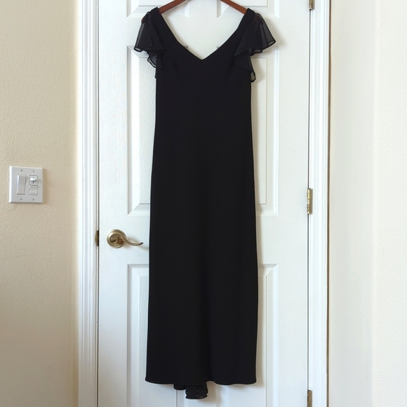 S.L. Fashions 90's Vintage Flutter Sleeve V-neck Midi Sheath Dress Black 10 - Picture 1 of 12